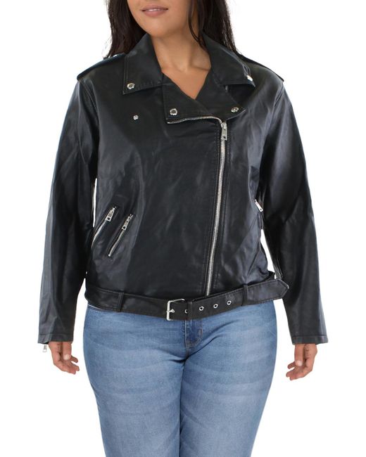 Levi's Black Plus Faux Leather Belted Motorcycle Jacket