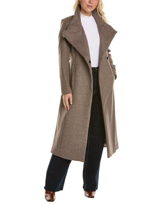Kenneth Cole Belted Wool blend Maxi Coat in Natural Lyst