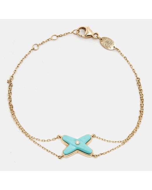 Chaumet Metallic Jeux De Liens Diamond Turquoise 18k Rose Chain Link Bracelet