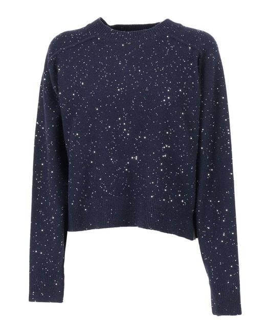 Antonelli Blue Cropped Knit Sweater With Subtle Sequin Detailing