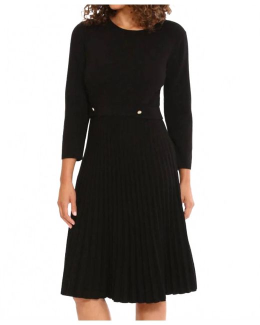 Maggy London Black Jewel Neck Pleated Skirt Knit Dress