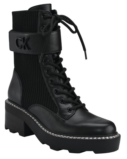 Calvin Klein Black Arabel 2 Faux Leather Combat & Lace-up Boots