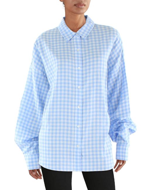 FAVORITE DAUGHTER Blue Gingham Long Sleeve Button-down Top