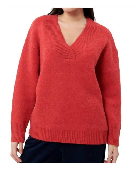 FRNCH Red Rough V-neck Sweater