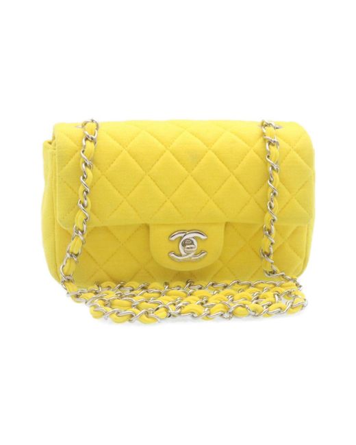 Chanel Yellow Matelasse Chain Flap Shoulder Bag Turn Lock Cc Auth 34513a