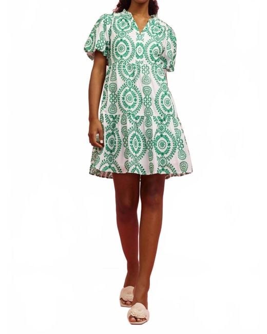 Skies Are Blue Green Nova Embroidered Mini Dress