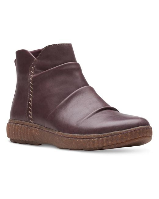 Clarks Caroline Rae Leather Gathered Booties in Brown Lyst
