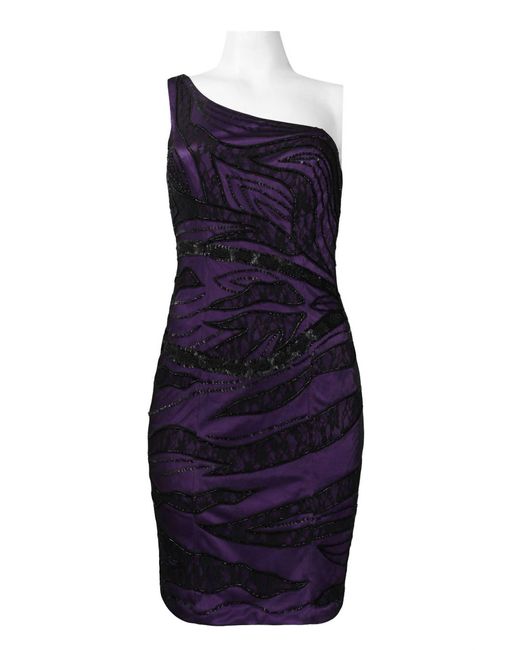 Sue Wong Blue One Shoulder Lace Embellished Dress