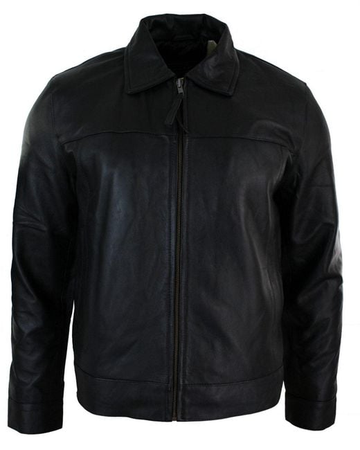 TruClothing Black Classic Zipped Leather Jacket Retro for men