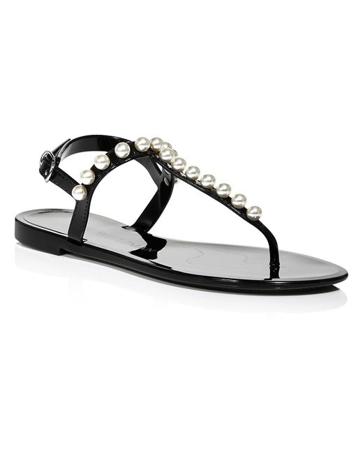 Stuart Weitzman Black Goldie Jelly Beaded Ankle Strap Thong Sandals