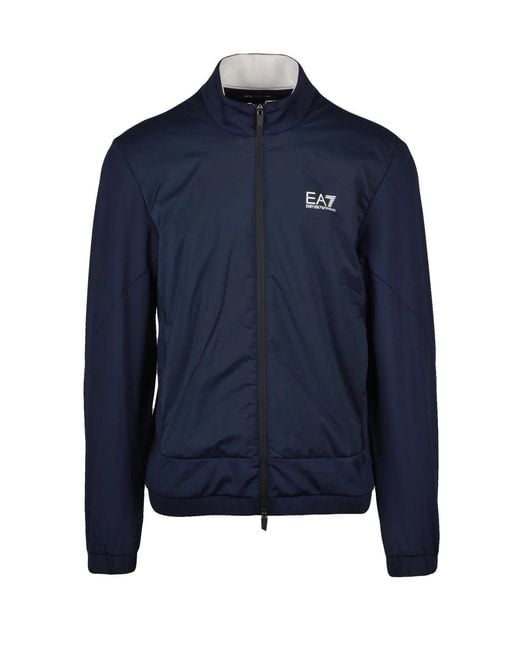 EA7 Blue Lycra Polyamide Elastane Zip Sweatshirt for men