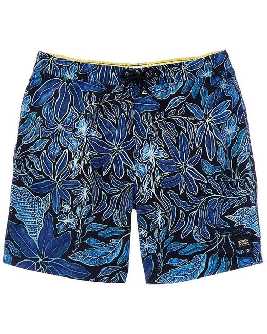 Scotch & Soda Blue Mid-length Printed Swim Short for men