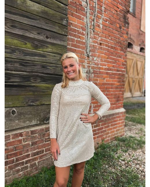 Design History Green Jaqueline Long Sleeve Sequin Dress