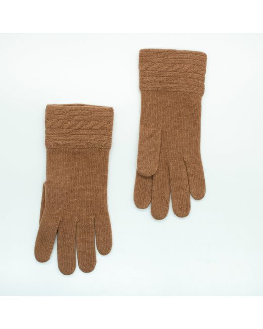 Portolano Brown Cashmere Gloves With Cabled Cuff