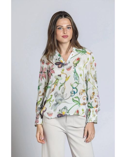 Apny Multicolor Split Neck With Smock Cuff Top