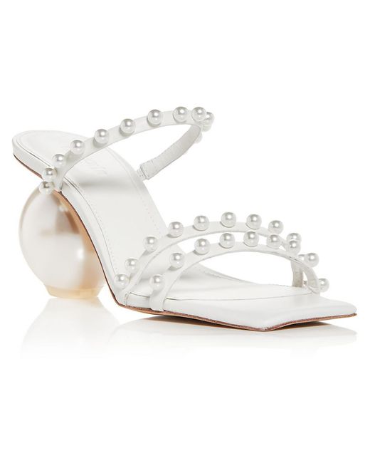 Cult Gaia White Ilona Leather Embellished Slide Sandals