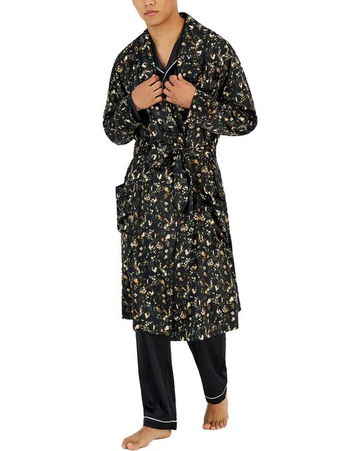 INC Satin Floral Print Long Robe in Black for Men | Lyst