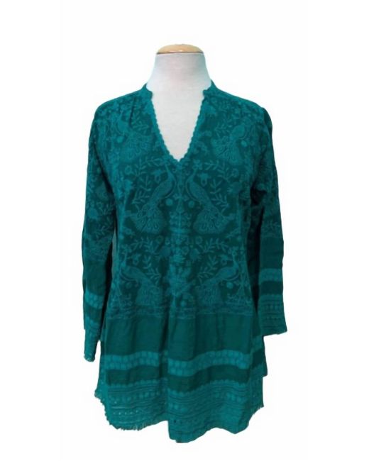Johnny Was Green Peacock Island Tunic Blouse