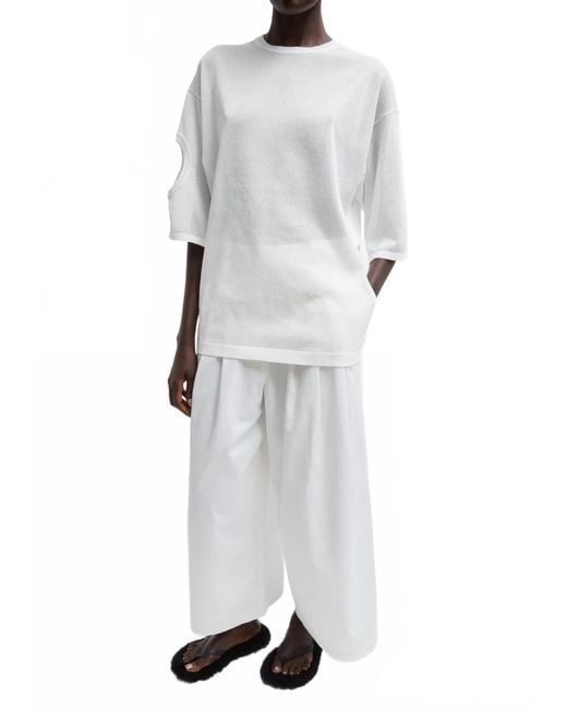 Tibi Gray Bio Twill Triple Pleat Cropped Pant