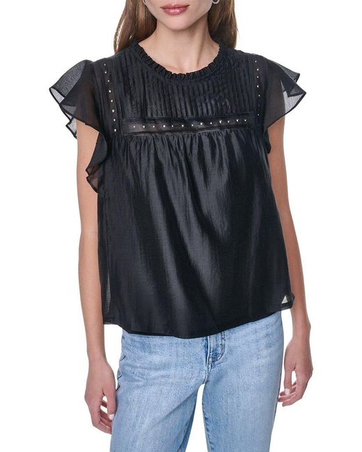 DKNY Black Pleated Studded Top