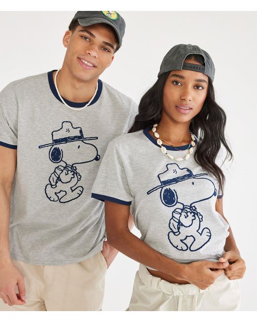 Aéropostale Gray Camp Snoopy Ringer Graphic Tee for men
