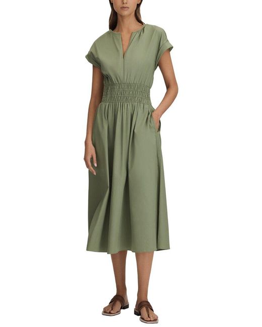 Reiss Women's Green Lena Ruched Waist Midi Dress -  www.rajagirimanappuram.com
