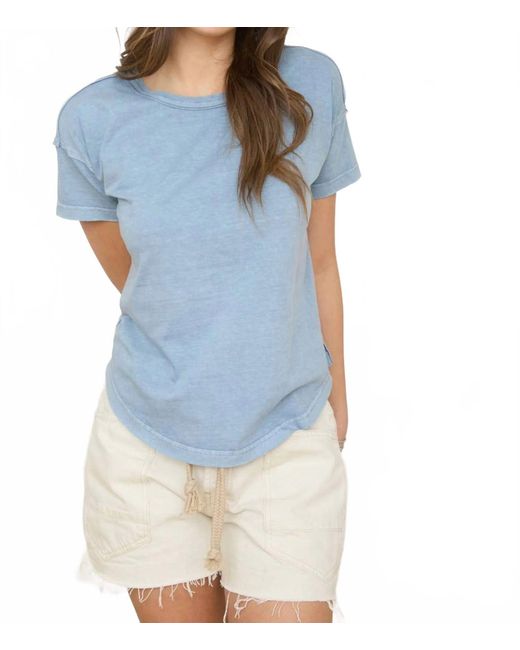 JOA Blue Washed Exposed Seam Tee