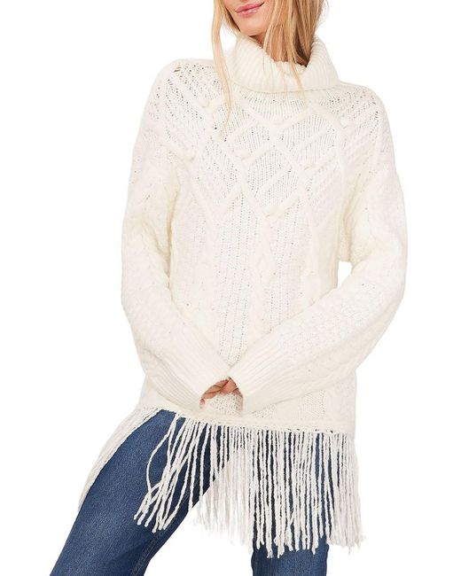 Vince Camuto White Cable Knit Cowl Neck Tunic Sweater