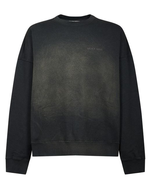 Golden Goose Deluxe Brand Black Crew Neck Sweater With Unique Bleaching Effect And Embroidery