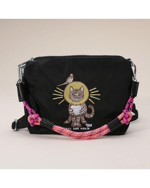 Fashnzfab Black Cat Character Embroidered Shoulder Bag
