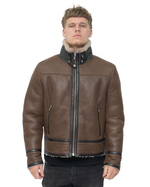 Infinity Leather Retro Pilot Sheepskin Biker Jacket-Bogota in Brown for ...