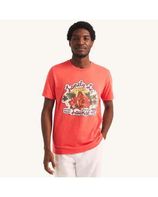 Nautica Red Sustainably Crafted Lonely Lei Lounge Graphic T-shirt for men