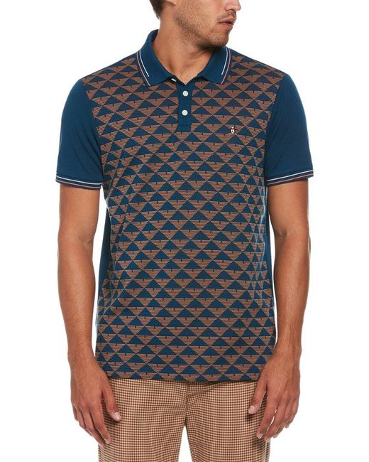 Original Penguin Blue Jacquard Front Geometric Print Polo Shirt for men