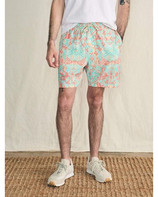 Faherty Brand Blue Shorelite Swim Shorts Tropic Cay Aztec Print 7" Inseam Ddr050 for men