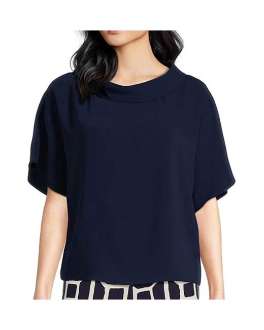 Trina Turk Blue Honeysuckle Folded Boat Neck Top