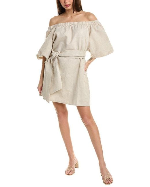 Beulah London Natural Off-the-shoulder Linen-blend Mini Dress