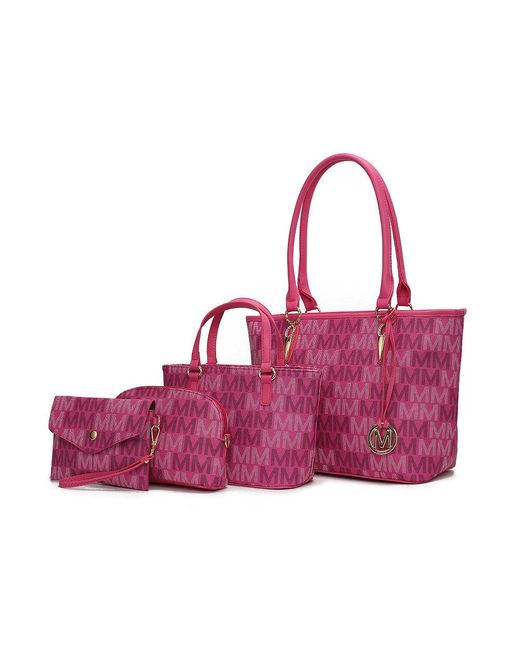 MKF Collection by Mia K Purple Alexy Tote M Signature 4 Pcs Set Handbag