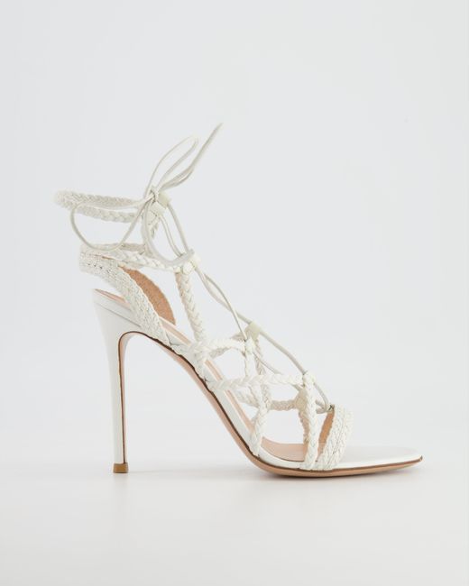 Gianvito Rossi White Leather Braided Cage Sandal Heels
