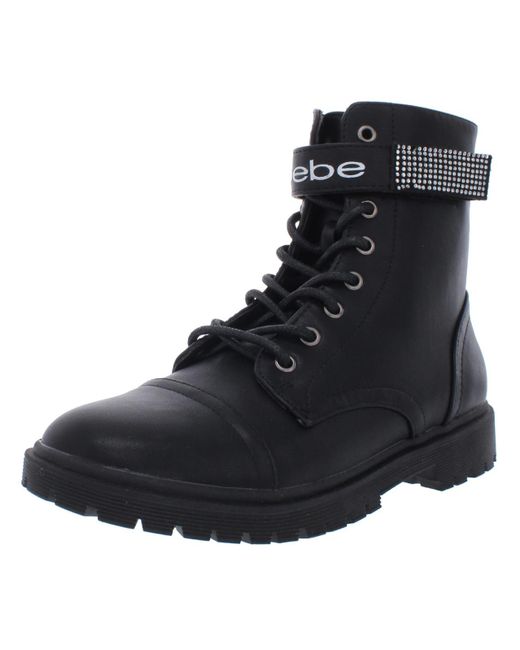 Bebe Dayani Faux Leather Flat Combat Boots in Black Lyst