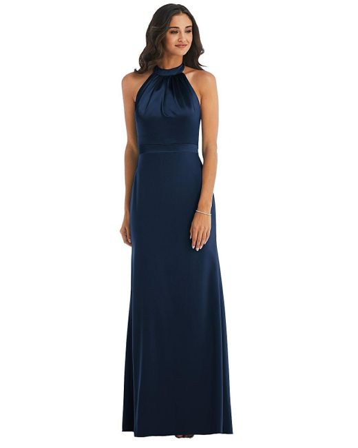 After Six Blue High-neck Open-back Maxi Dress With Scarf Tie