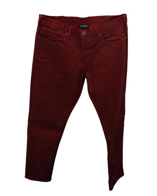 Emporio Armani Red Slim Straight Leg Jeans for men