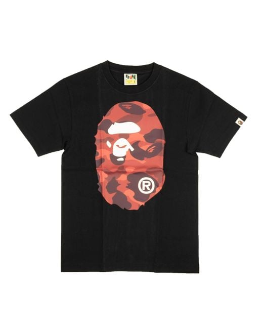 A Bathing Ape Black Red Camo Logo Short Sleeve T-shirt