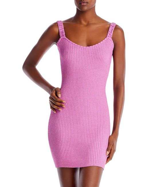 LoveShackFancy Pink Leoma Metallic Ribbed Knit Mini Dress