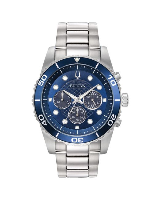 Bulova Blue 45mm Silver Tone Quartz Watch 98a209 for men