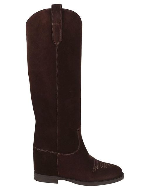 Via Roma 15 Brown Tall Suede Boots With Internal Wedge
