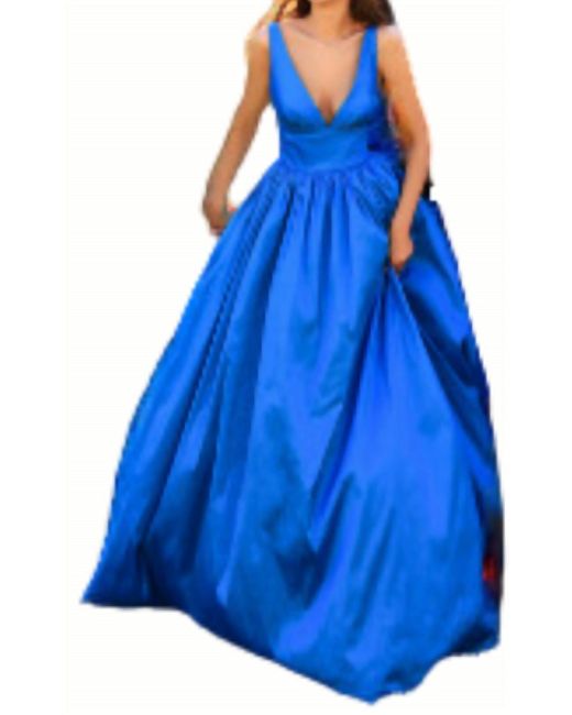 Tarik Ediz Blue V-neck Prom Dress