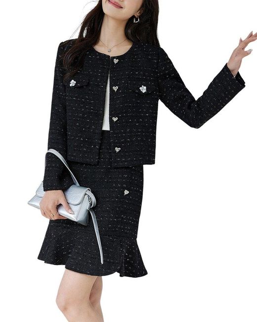 OUNIXUE Black 2Pc Blazer & Skirt Set