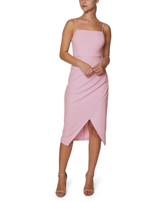 Laundry by Shelli Segal Pink Stretch Crepe Midi Cocktail And Party Dress