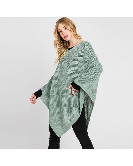 TRUEDAMES Green Solid Knit Loose Fit Poncho