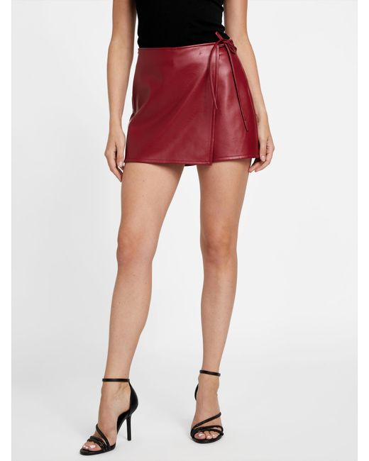 Guess Red Aura Faux-Leather Skort